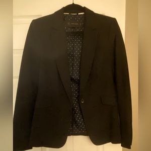 Zara black blazer with navy and heart detailed lining.